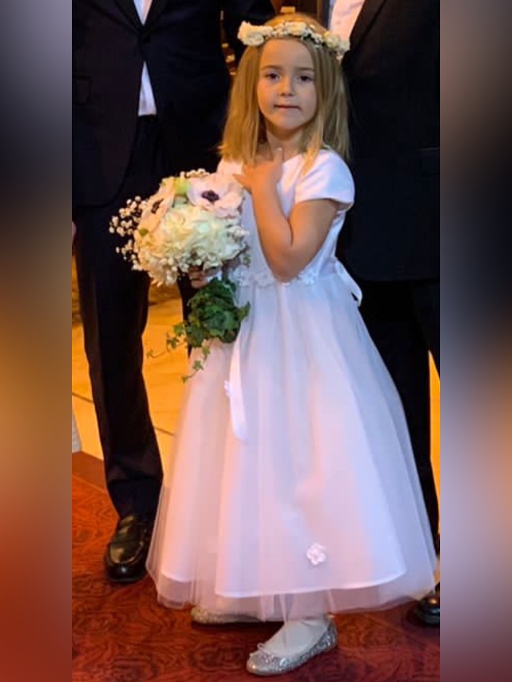 Us Angels White and Cream Floral Tulle Party Dress Girls Sz 5